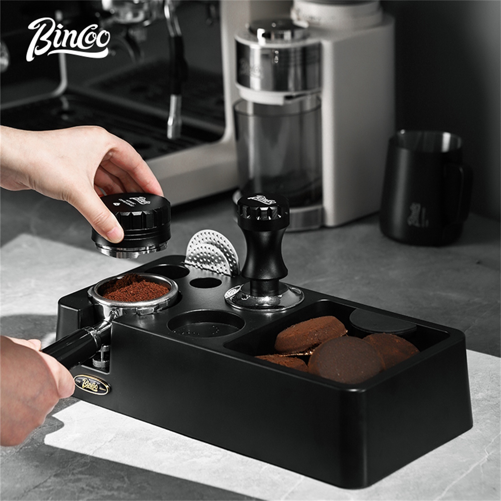 Espresso Tamper Set - Bincoo กาแฟจําหน่าย 51/58 มม.ผ้าผงเครื่อง Leveler เครื่องมือค้อนกาแฟ