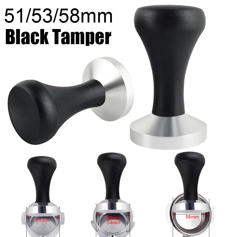 Espresso Tamper Set - แทมเปอร์เอสเปรสโซ่พร้อมด้ามไม้สีดำ1ชิ้น51/53/58มม. เครื่องชงกาแฟแบบพกพาสำหรับเครื่องชงกาแฟขนาด51/54/58มม.
