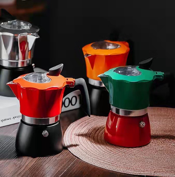 Coffee Equipment Wdt - ชุดหม้อโมก้าพอทแบบสองสี ขนาด 150/300 มล. พร้อมฝาปิดแบบมองเห็นได้ สำหรับทำกาแฟเอสเพรสโซ่