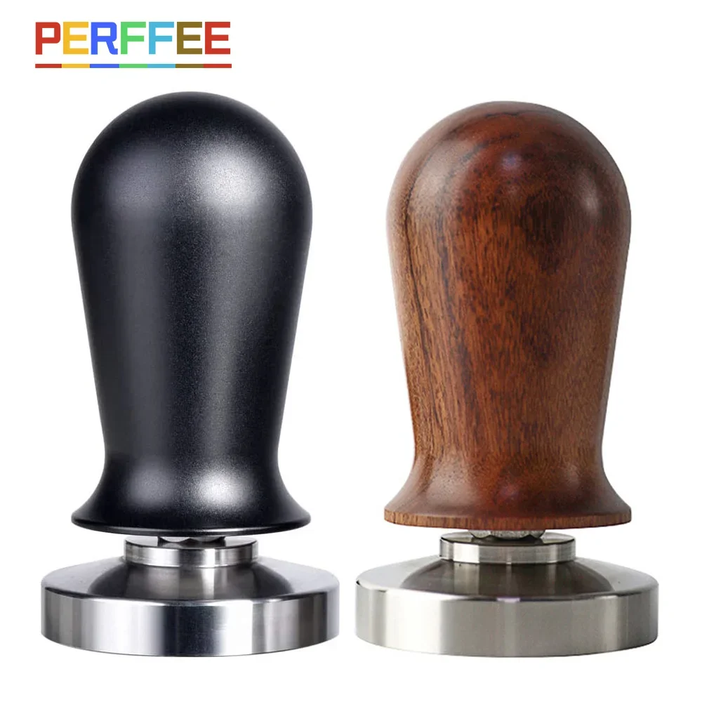 Espresso Tamper Set - ปรับเทียบกาแฟเอสเปรสโซ Tamper 30lb สปริงโหลดยืดหยุ่นกาแฟ Tamper อลูมิเนียม/ไม้สแตนเลสผงกาแฟค้อน