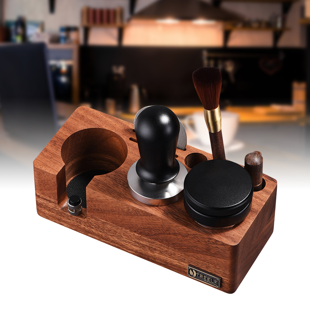 Espresso Tamper Set - TREELF กาแฟ Tamper ผู้ถือขาตั้งมัลติฟังก์ชั่นวอลนัท Espresso Tamping