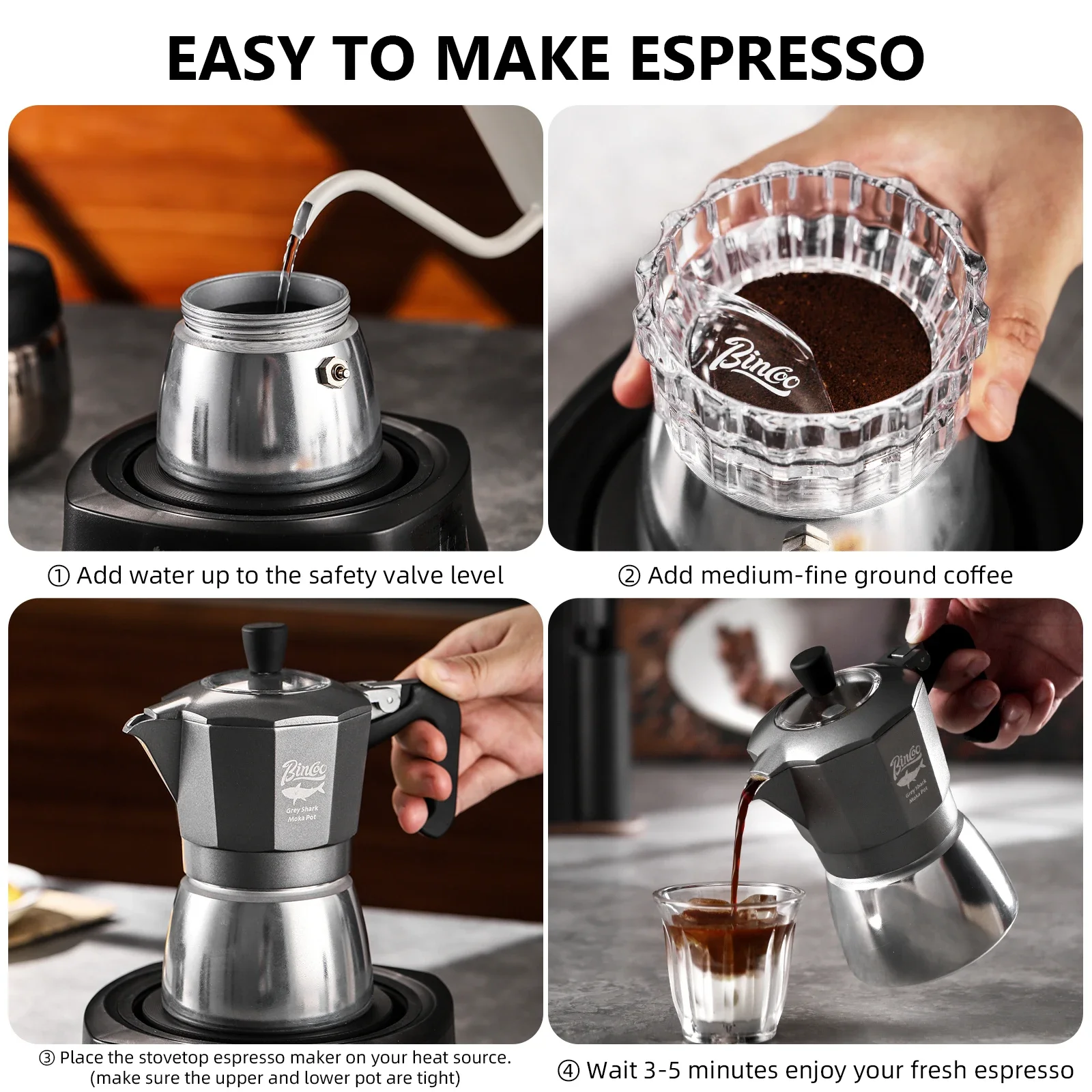 หม้อกาแฟโมก้าพอต Bincoo 2 ถ้วย - Coffee Equipment Espresso บทวิจารณ์และราคา