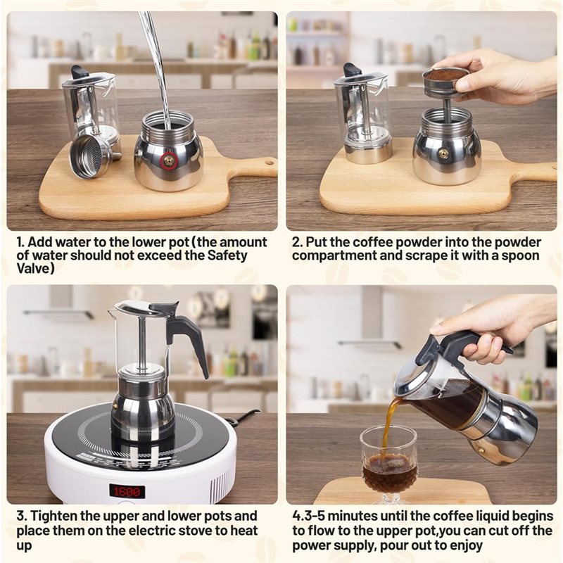 ABUI-แก้วใส 4 ถ้วย หม้อโมก้าพอ - Coffee Equipment Wdt บทวิจารณ์และราคา